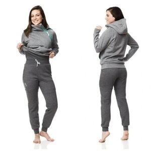 Tuxy One-Piece Lounge Suit Two Tone Gray Teal Zipper Hooded